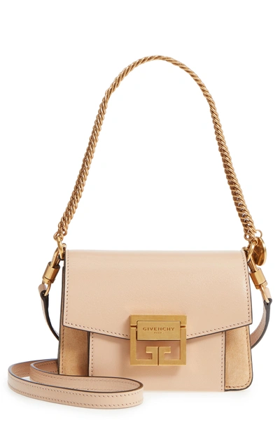 Shop Givenchy Mini Gv3 Leather & Suede Crossbody Bag - Beige In Nude/ Light Beige