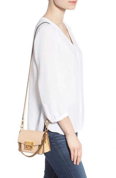 Shop Givenchy Mini Gv3 Leather & Suede Crossbody Bag - Beige In Nude/ Light Beige