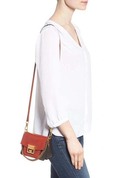 Shop Givenchy Mini Gv3 Leather & Suede Crossbody Bag - Red In Mahogany/ Off Black