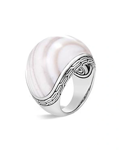 Shop John Hardy Sterling Silver Classic Chain Domed White Agate Ring In White/silver