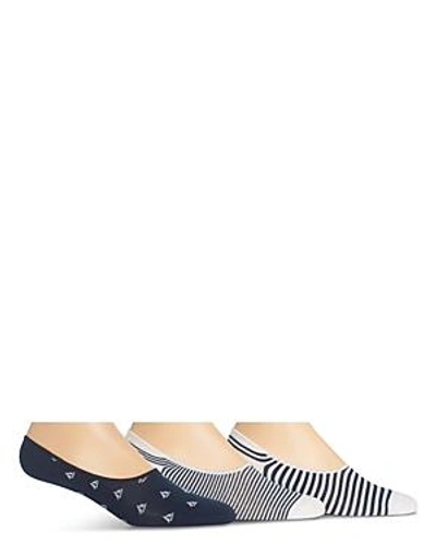Shop Polo Ralph Lauren No-show Nautical Socks, Pack Of 3 In Navy/white