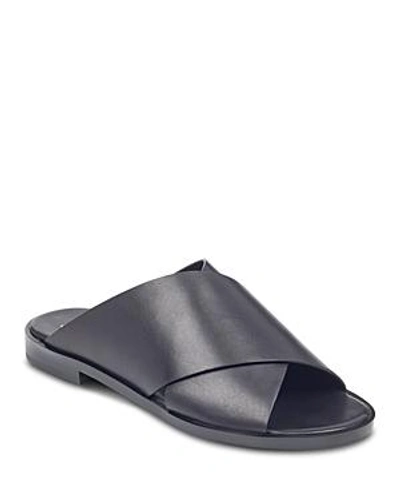 Shop Marc Fisher Idinia Leather Slide Sandals In Black
