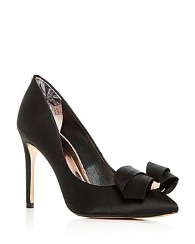 Shop Ted Baker Women's Skalett Satin Bow Pointed Toe Pumps In Black