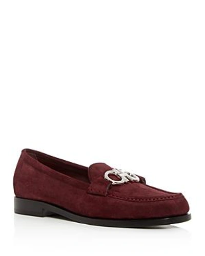 Shop Ferragamo Women's Rolo Reversible Gancini Suede Loafers In Burgundy