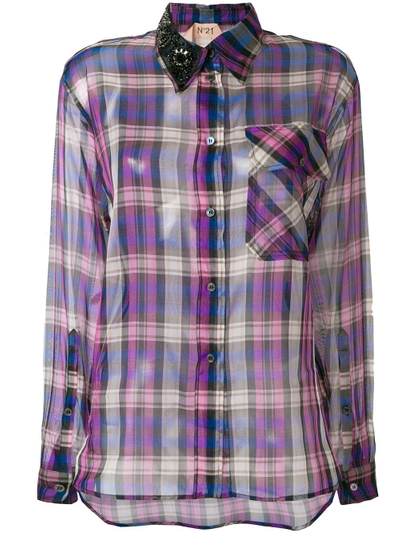Shop N°21 Plaid Sheer Fitted Shirt In Pink & Purple
