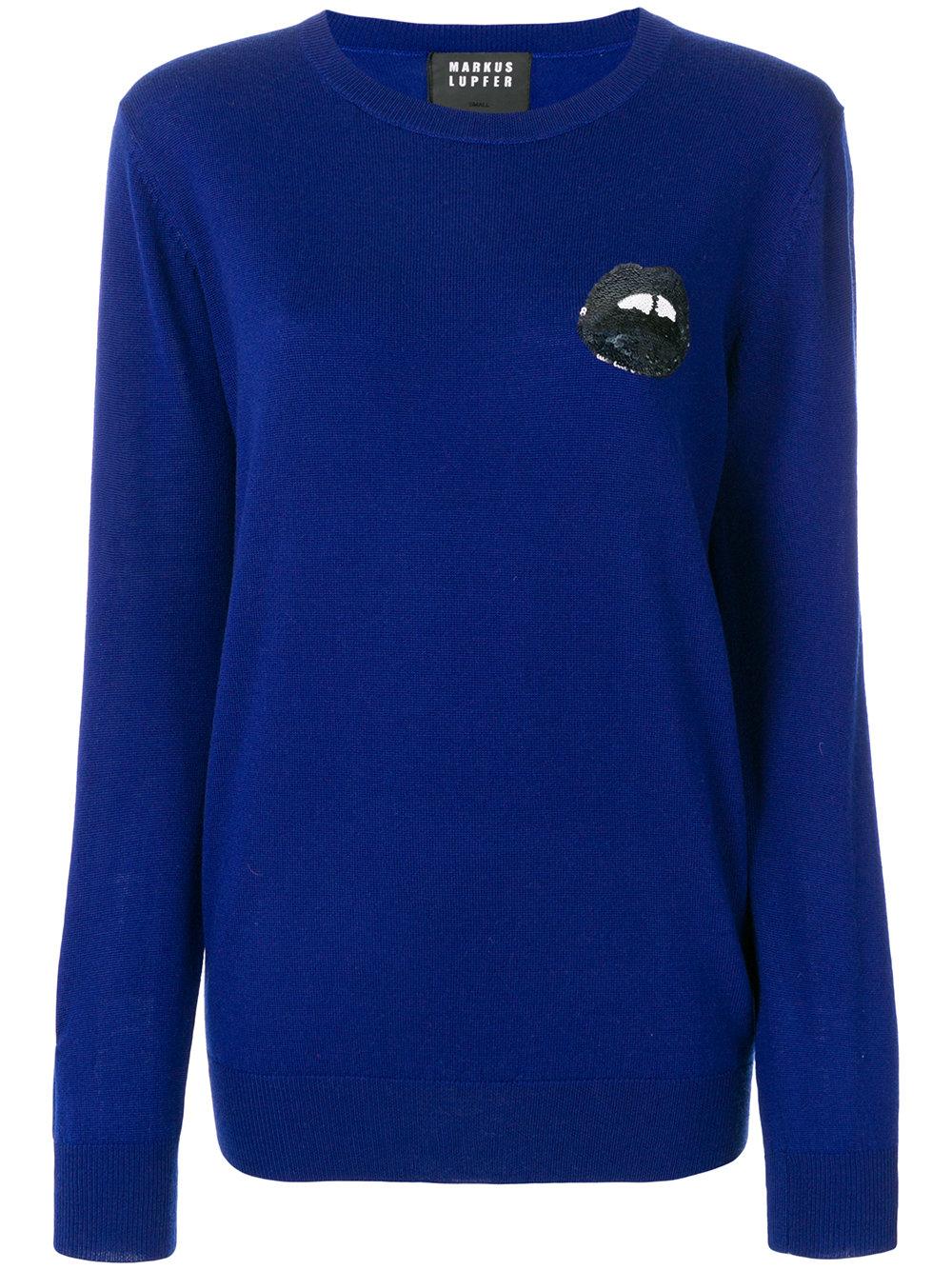 Markus Lupfer Sequin Mini Lara Lip Sweater - Blue | ModeSens