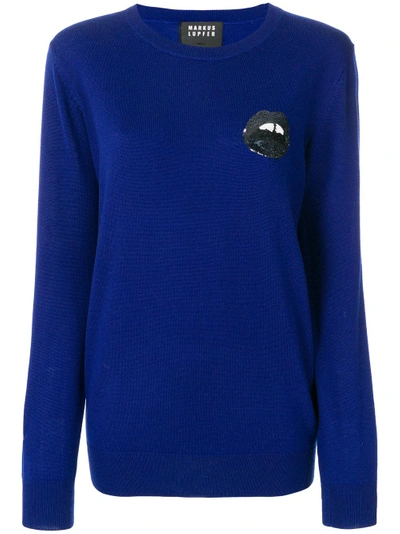 Shop Markus Lupfer Sequin Mini Lara Lip Sweater - Blue