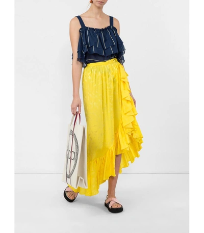 Shop Attico Long Ruffled Skirt In Yellow
