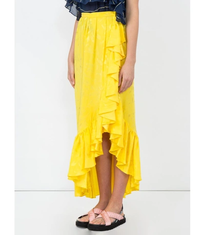 Shop Attico Long Ruffled Skirt In Yellow