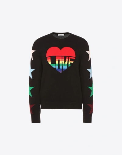 Shop Valentino Love Intarsia Jumper In Black