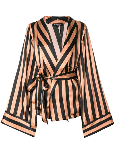 Shop Ann Demeulemeester Belted Striped Jacket
