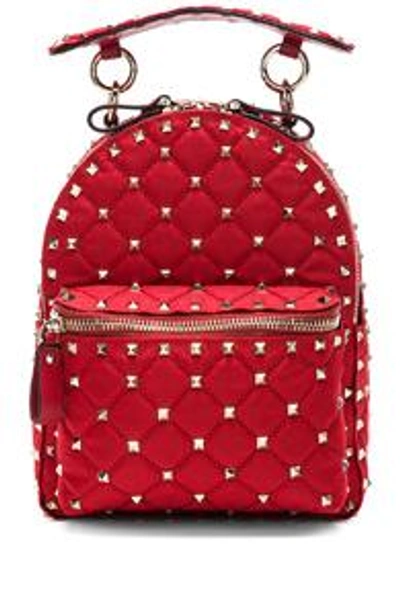 Shop Valentino Mini Rockstud Spike Nylon Backpack In Red