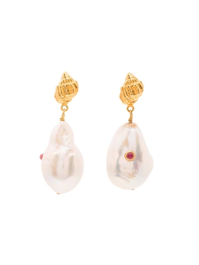 Shop Anni Lu Gold-plated Sterling Silver Baroque Pearl Shell Ruby Earrings