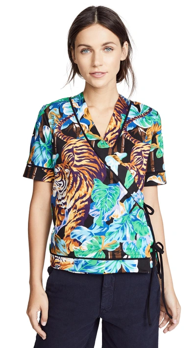 Shop Kenzo V Neck Laced Top In Bamboo Tiger