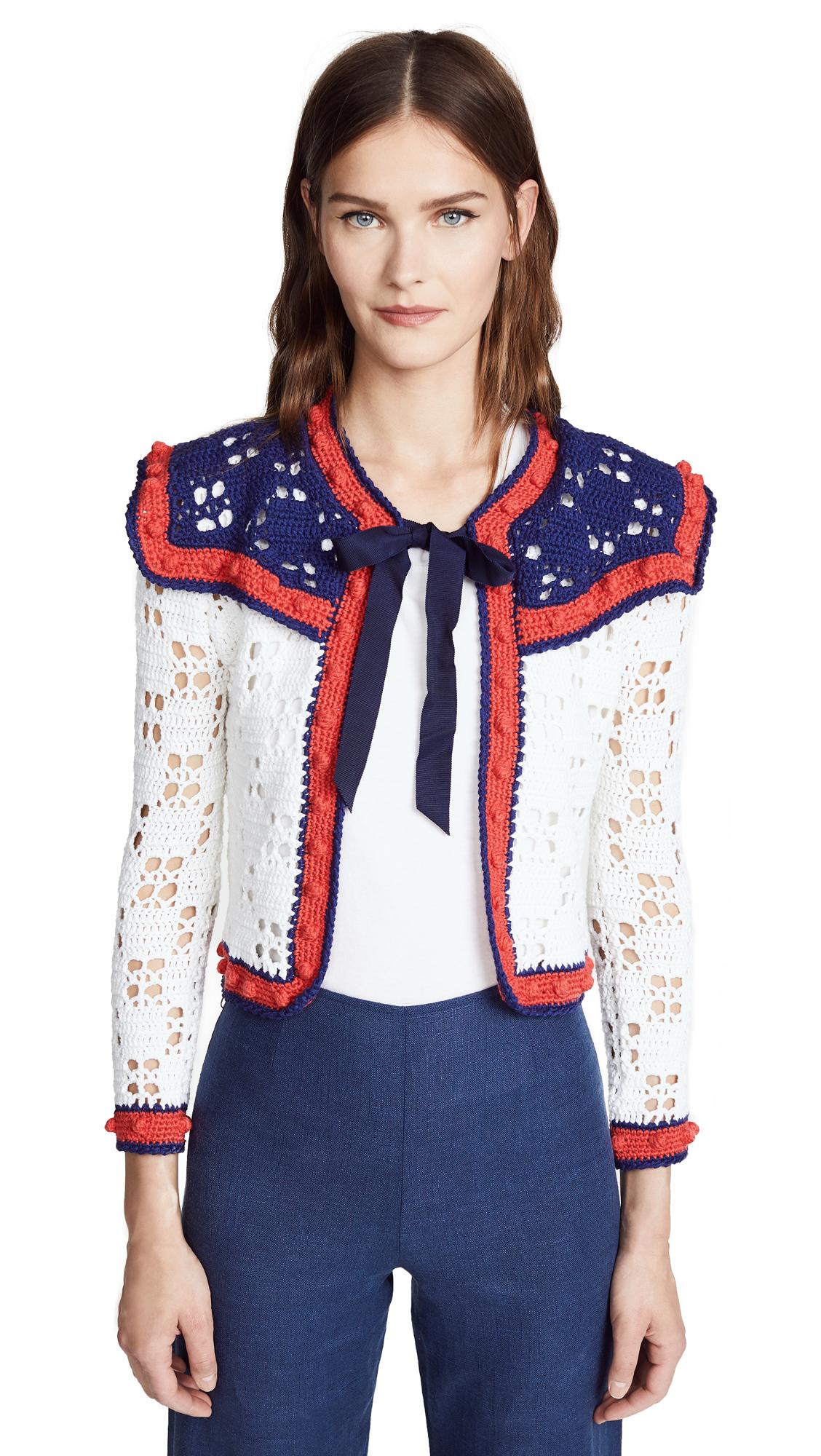navy crochet cardigan