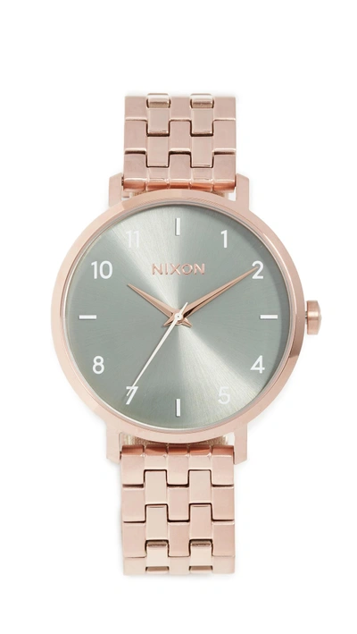 Shop Nixon Arrow Watch, 39mm In Rose Gold/sage