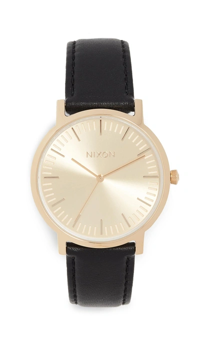 Shop Nixon Porter Leather Watch, 41mm In Black