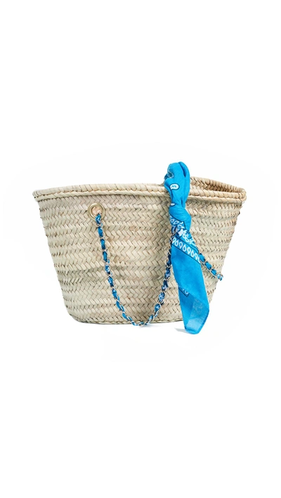 Shop Giselle Adele Bandanna Straw Tote In Natural/blue