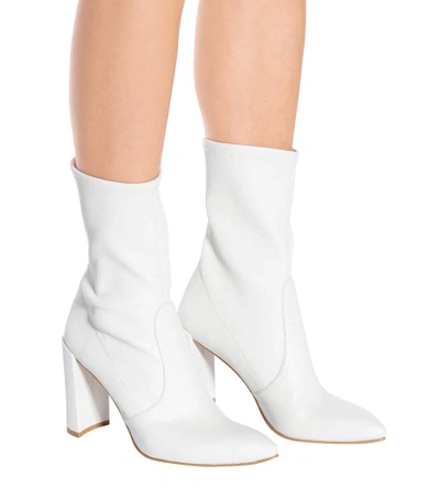 Shop Stuart Weitzman The Clinger Leather Ankle Boots In White