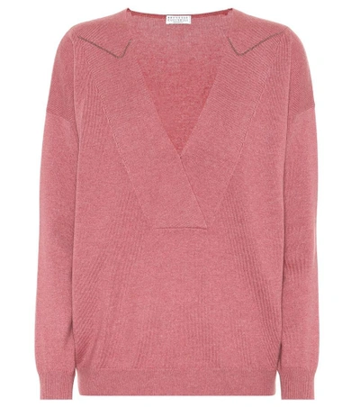 Shop Brunello Cucinelli Cashmere V-neck Sweater In Pink