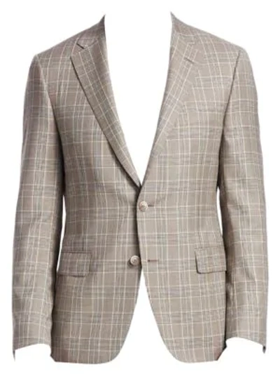 Shop Saks Fifth Avenue Collection By Samuelsohn Prince Of Wales Plaid Wool Sportcoat In Brown