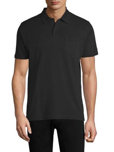 Shop Sunspel Men's Textured Cotton Polo In Black