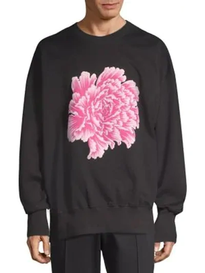 Shop Y-3 Crewneck Cotton Flower Sweatshirt In Black