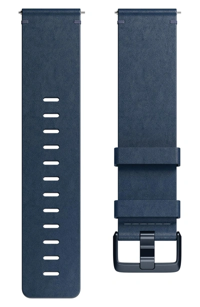 Shop Fitbit Versa Leather Strap Watch Band In Midnight Blue
