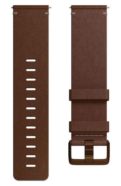 Shop Fitbit Versa Leather Strap Watch Band In Cognac