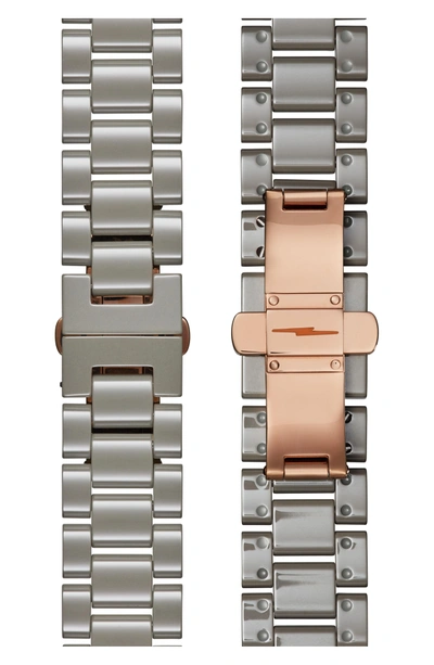 Shop Shinola The Canfield Chrono Bracelet Watch, 40mm In Grey/ White/ Rose Gold