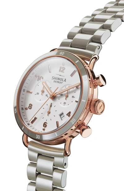 Shop Shinola The Canfield Chrono Bracelet Watch, 40mm In Grey/ White/ Rose Gold