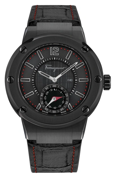 Shop Ferragamo 'f-80 Motion' Leather Strap Smart Watch, 44mm In Black