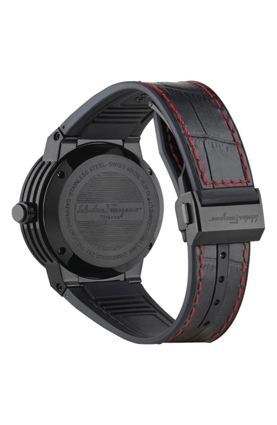Shop Ferragamo 'f-80 Motion' Leather Strap Smart Watch, 44mm In Black