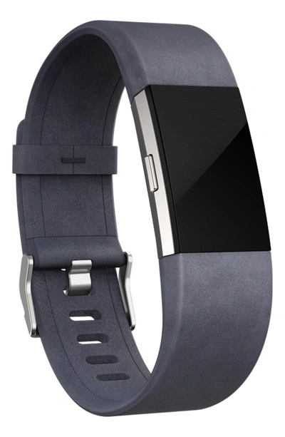 Shop Fitbit Charge 2 Leather Accessory Band In Navy