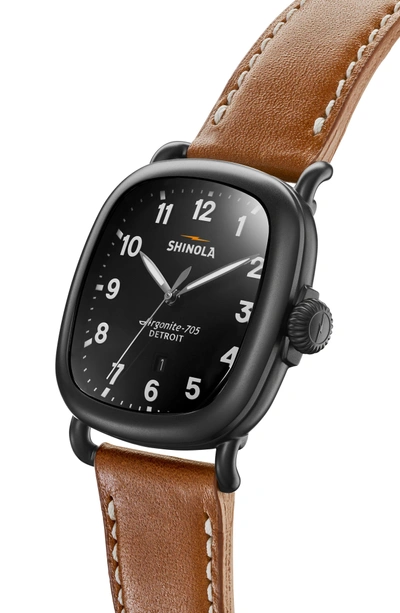 Shop Shinola Guardian Leather Strap Watch, 41mm In Tan/ Black