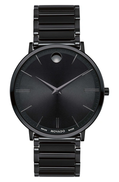 Shop Movado Ultra Slim Bracelet Watch, 40mm In Black