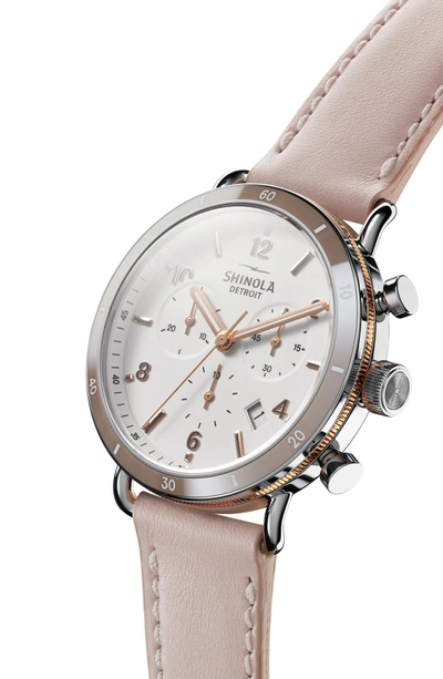 Shop Shinola The Canfield Chrono Leather Strap Watch, 40mm In Blush/ White/ Rose Gold