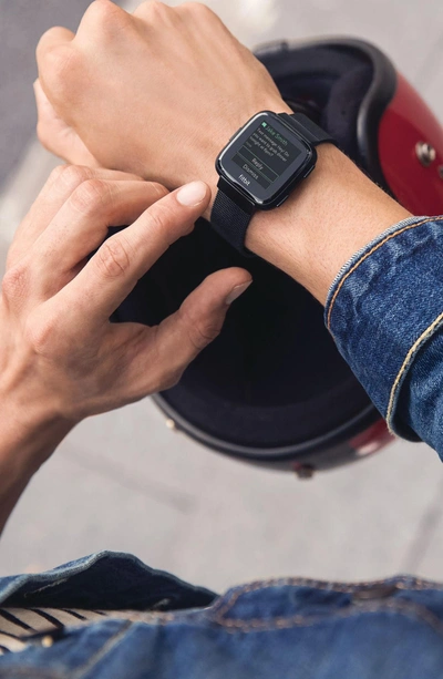 Shop Fitbit Versa Mesh Strap Watch Band In Black