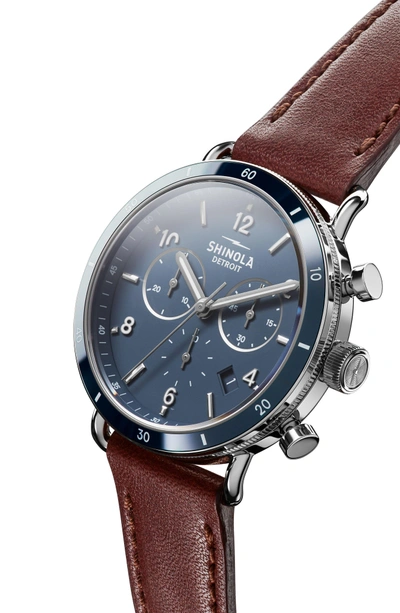 Shop Shinola The Canfield Chrono Leather Strap Watch, 40mm In Dark Cognac/ Blue/ Silver