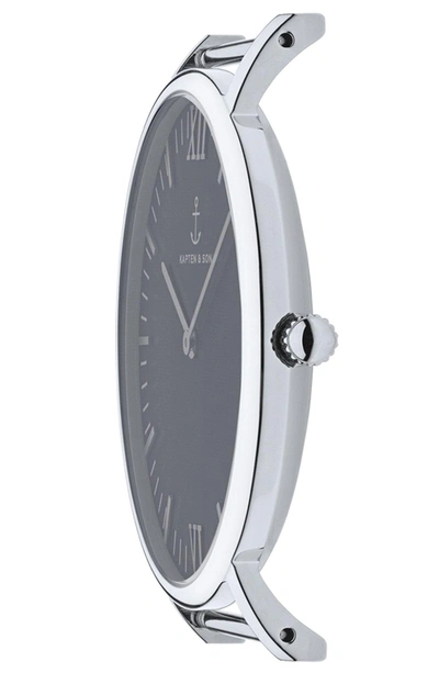 Shop Kapten & Son Campus Leather Strap Watch, 40mm In Black/ Silver