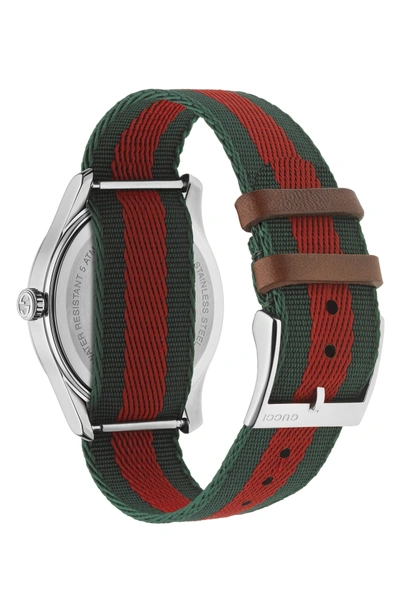 Shop Gucci G-timeless Nylon Strap Watch, 38mm In Green/ Red/ Silver