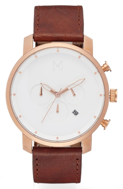 Shop Mvmt Chronograph Leather Strap Watch, 45mm (nordstrom Exclusive) In White/ Brown