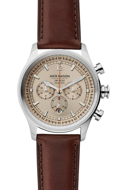 Shop Jack Mason Nautical Chronograph Leather Strap Watch, 42mm In Khaki/ Brown