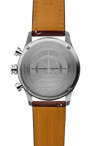 Shop Jack Mason Nautical Chronograph Leather Strap Watch, 42mm In Khaki/ Brown