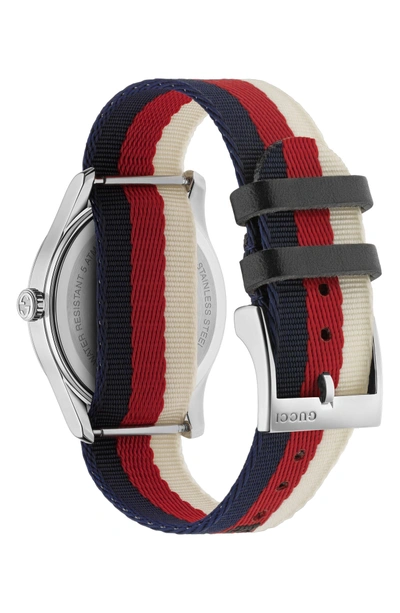Shop Gucci G-timeless Nylon Strap Watch, 38mm In Cream/ Red/ Blue/ Silver
