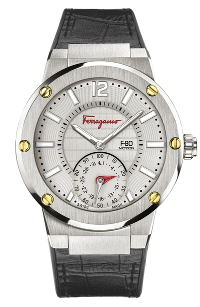 Shop Ferragamo 'f-80 Motion' Leather Strap Smart Watch, 44mm In Black/ Grey/ Silver