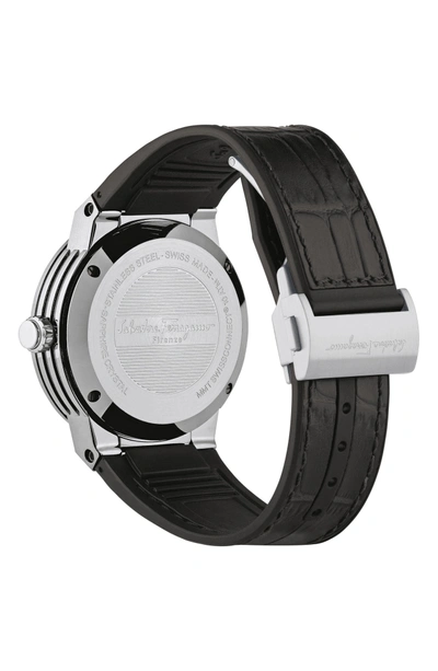 Shop Ferragamo 'f-80 Motion' Leather Strap Smart Watch, 44mm In Black/ Grey/ Silver