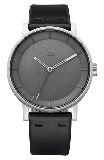 Shop Adidas Originals District Leather Strap Watch, 40mm In Black/ Charcoal/ Silver