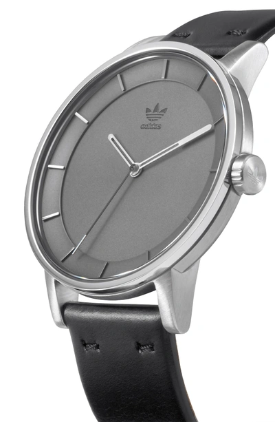 Shop Adidas Originals District Leather Strap Watch, 40mm In Black/ Charcoal/ Silver