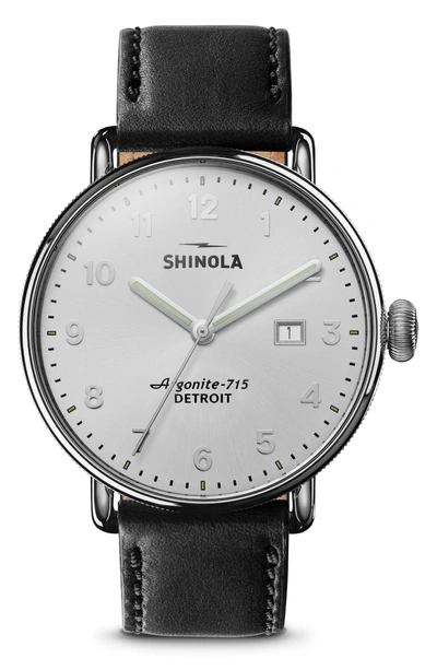 Shop Shinola The Canfield Leather Strap Watch, 43mm In Black/ Silver
